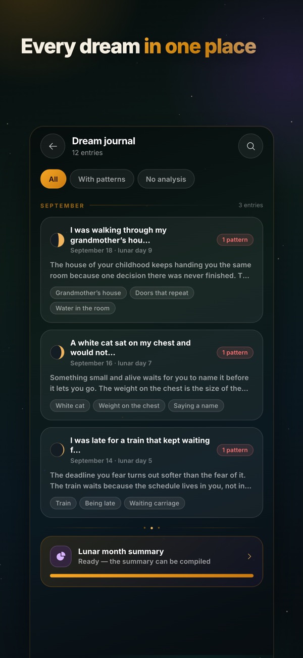 Lunar Dream Journal journal screen